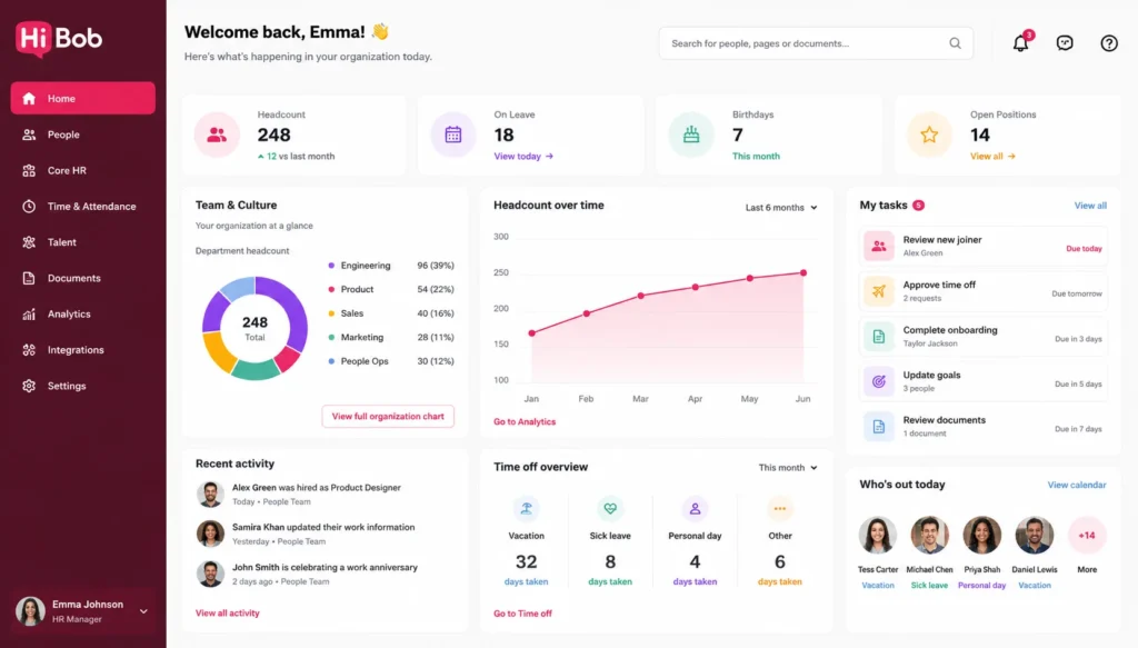 HiBob dashboard