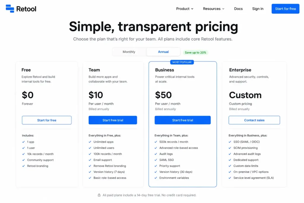 retool pricing plan