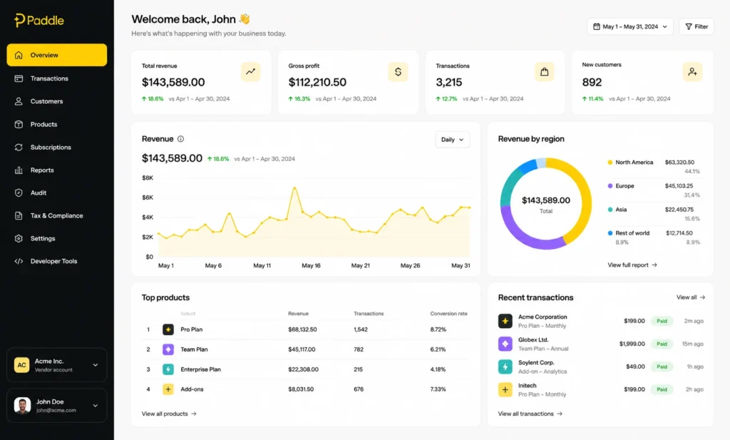 Paddle Dashboard