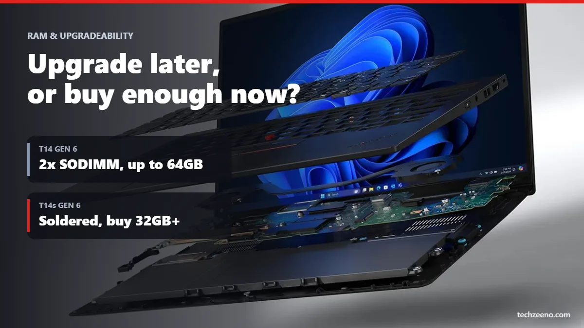 ThinkPad T14 vs T14s RAM: T14 Gen 6 SODIMM slots vs T14s soldered memory